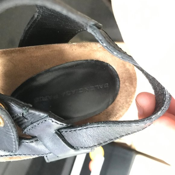 BALENCIAGA Camden crystal-embellished leather platform  Balenciaga Black Leather Platform Sandal